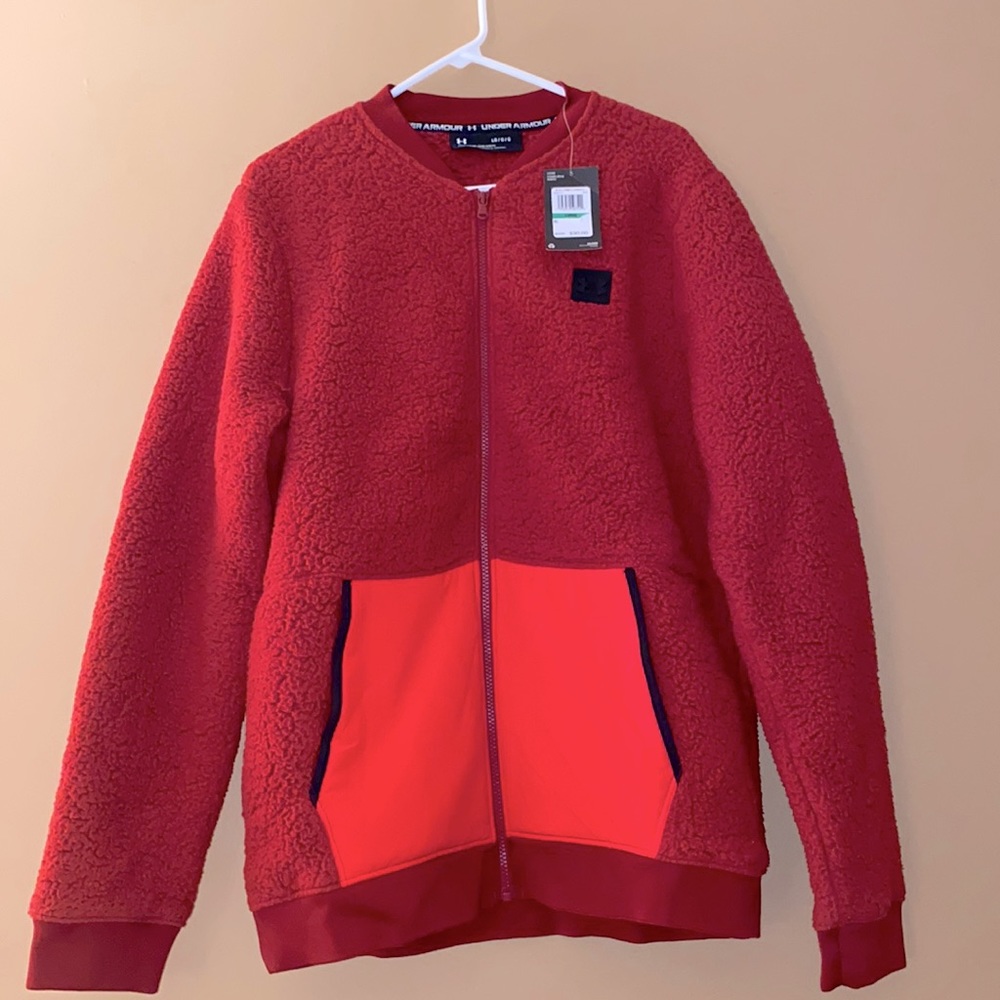 NWT Under Armour Mens Sherpa Full-Zippered Jacket-Size Large, XL-Red